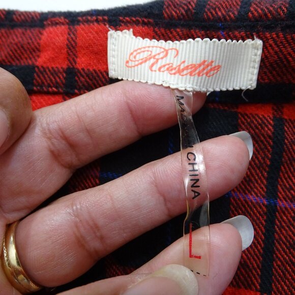Rosette Red Black Plaid Long Sleeve Button Up Flannel Shirt Women Size L Pockets - Picture 8 of 13